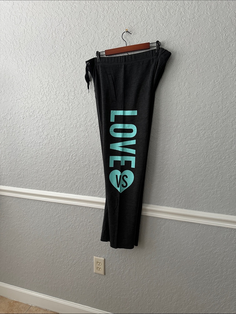 Victoria's Secret Black Track Pants with Turquoise LOVE VS Graphic